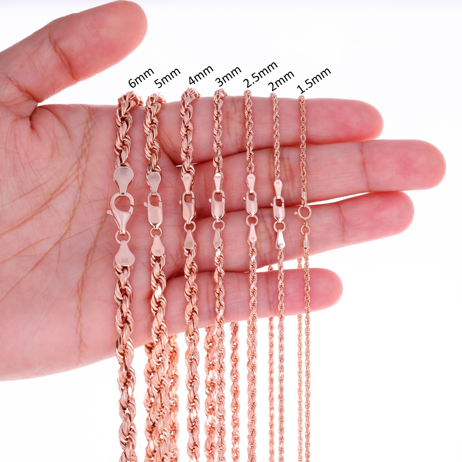 14K Rose Gold 1.5mm-6mm Diamond Cut Rope Chain Necklace Mens Womens 16″-30″
