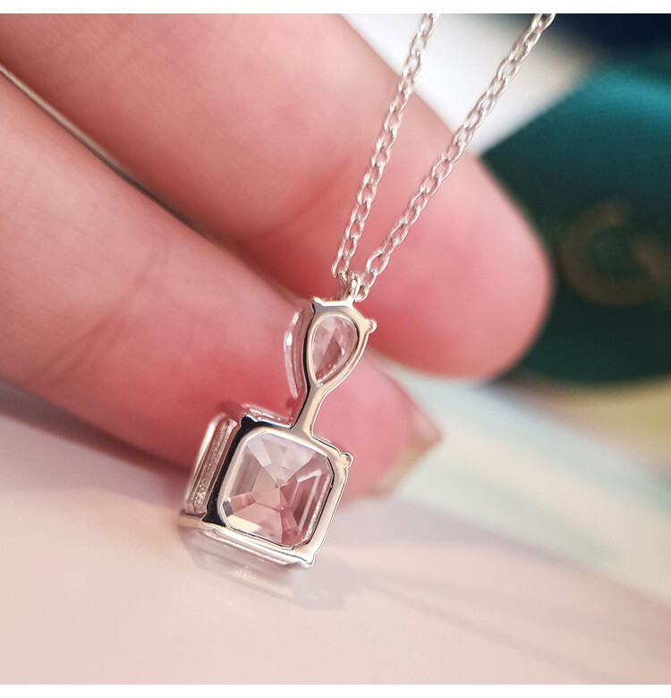 New Women Girls Summer Party Jewelry Square Yellow Citrine Gems Silver Necklaces