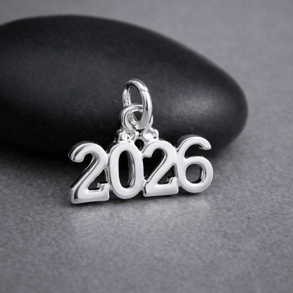 Silver Year 2026 Charm – New Years Anniversary Pendant – Graduation Gift Jewelry