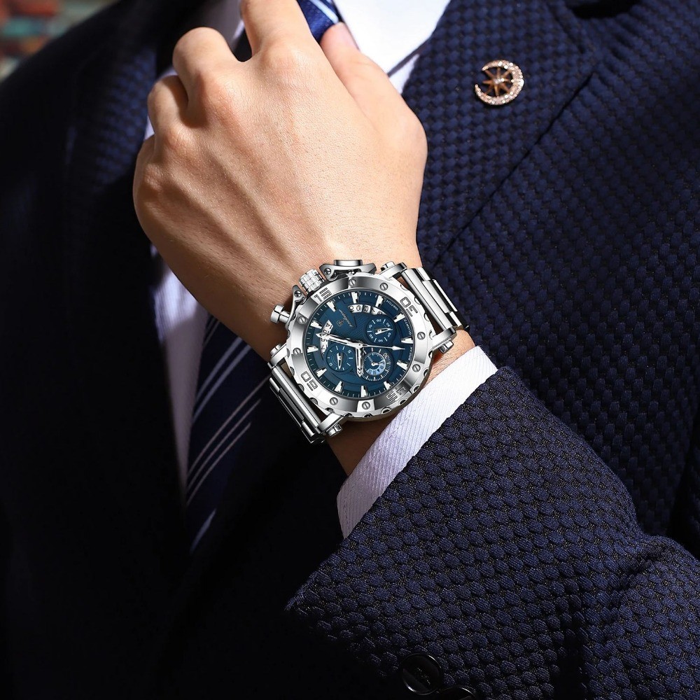 POEDAGAR Luxury Men’s Calendar Luminous Waterproof Stainless Steel Quartz Watch