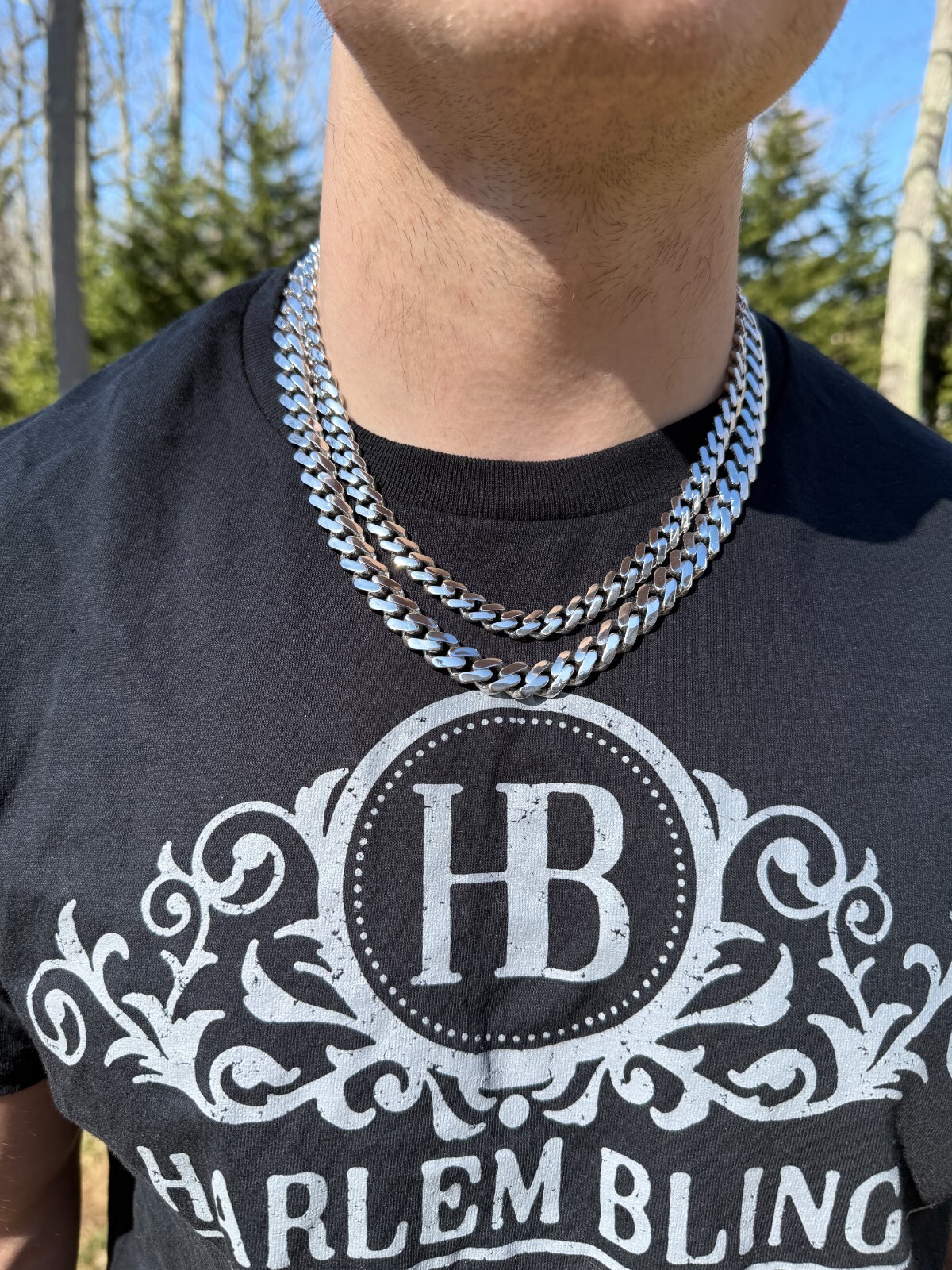 Monaco Cuban Link Chain Necklace Hollow Real 925 Sterling Silver 9-15mm Rhodium