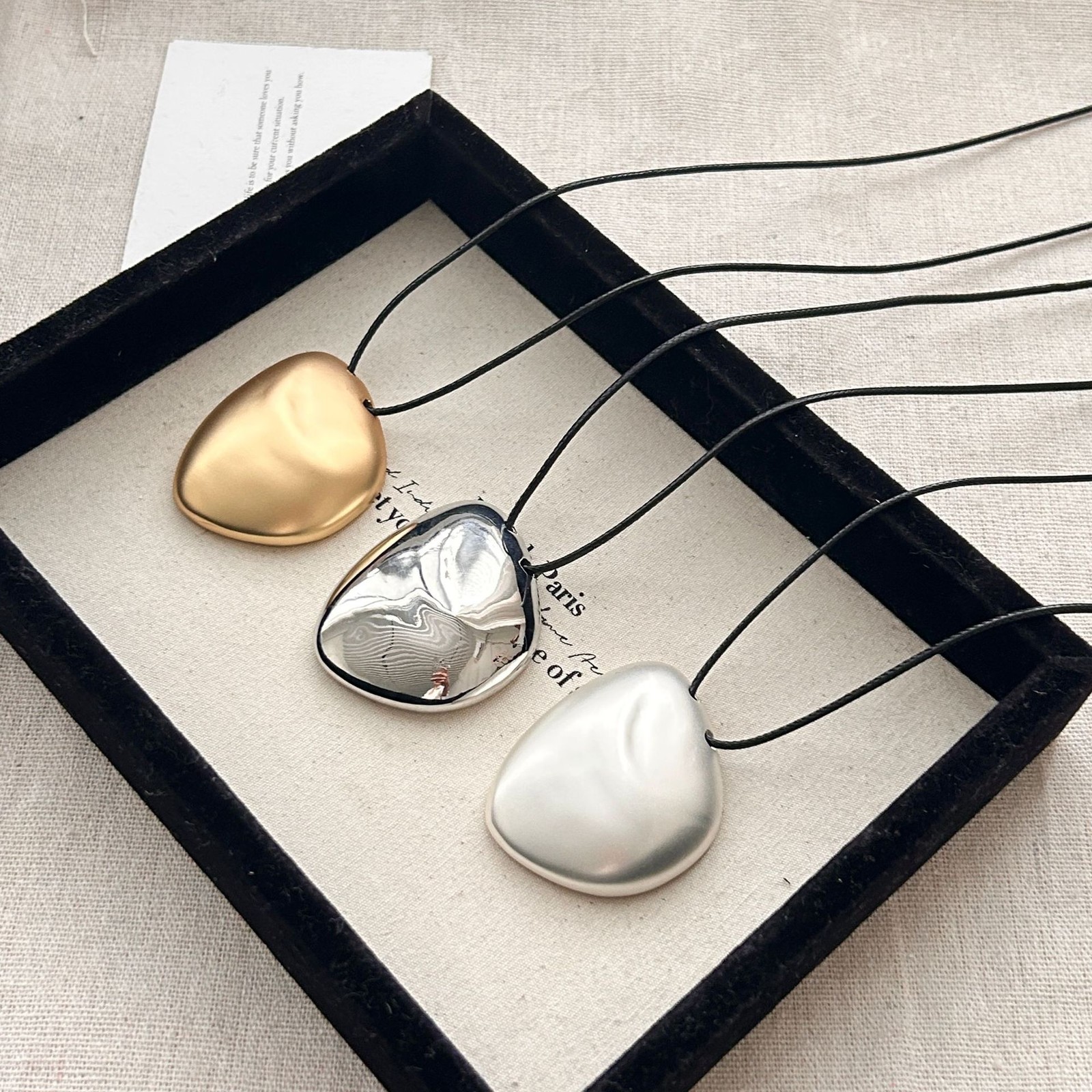 Gold Silver Sculptural Pebble Pendant Necklace Chunky Modern Statement Jewelry