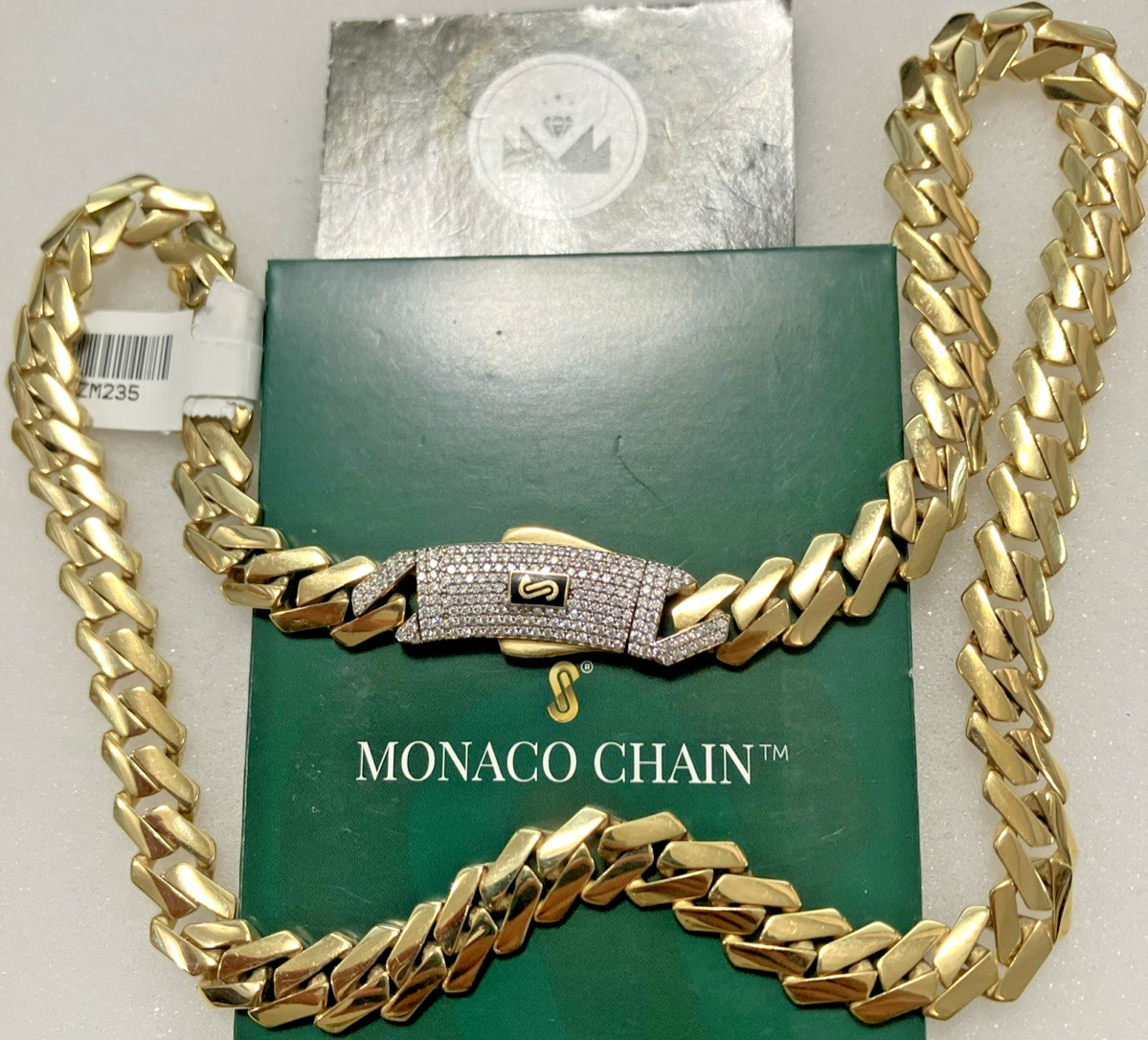 10kt Real Gold Monaco Edge Cuban Chain 9mm CZ Lock 23.5grams 18.5” New With tag.