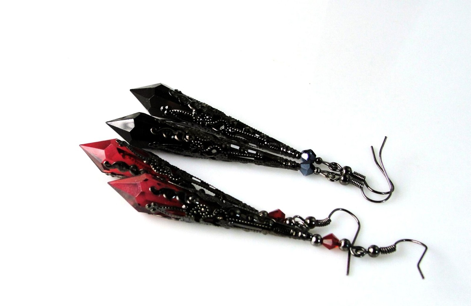 Garnet Dark Siam Blood Red Crystal Vintage Victorian Necklace Earring Set Steamp
