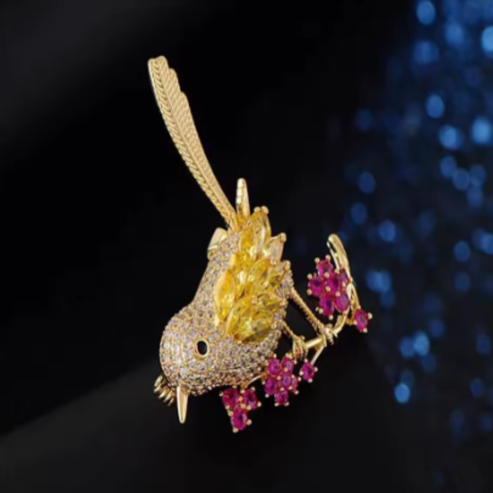 Adorable Colorful Brooch Pin Flower Bird Shiny Zircon Fashion Women Gift Party