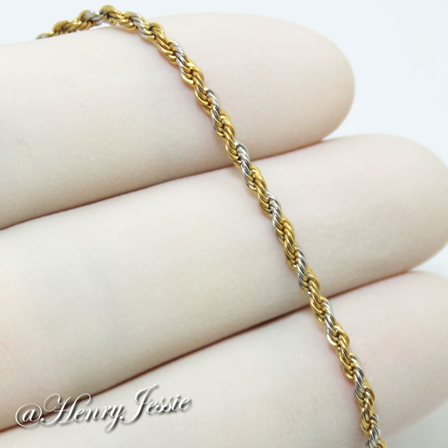 16″18″20″24″MEN Stainless Steel 1.5mm Silver/Gold Plated Rope Chain Necklace