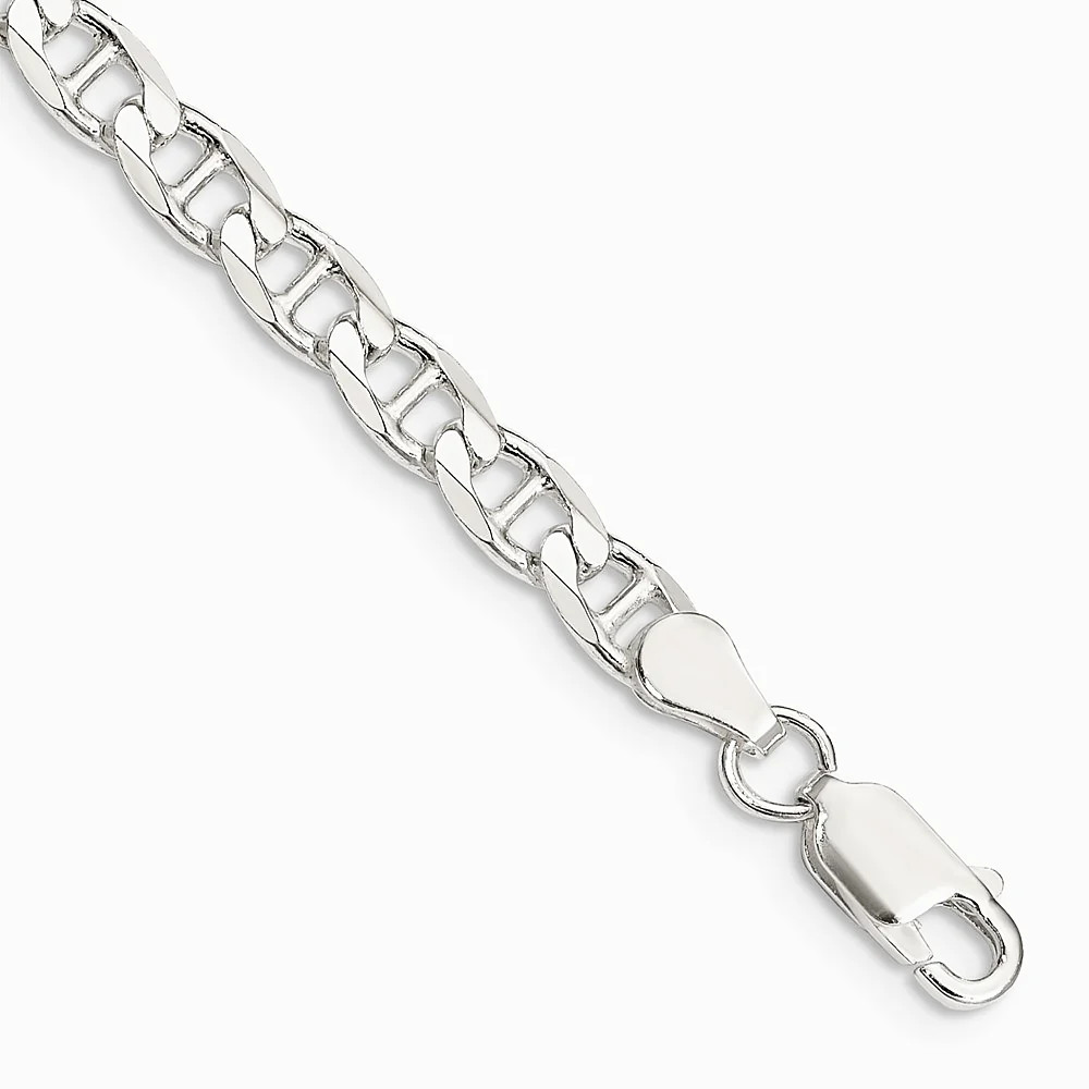 Sterling Silver 4.65mm Diamond-Cut Flat Anchor Curb Chain Bracelet 7″-8″