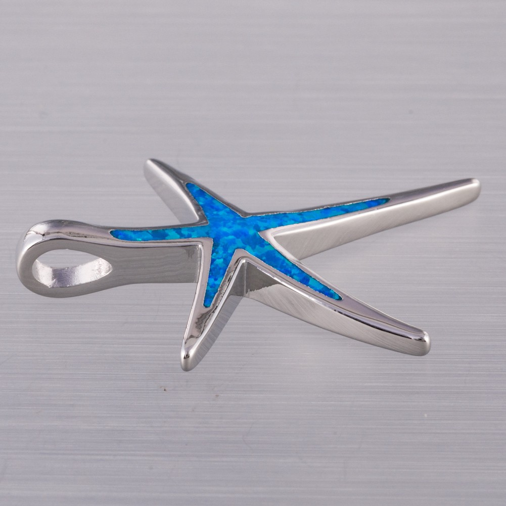 Skinny Starfish Ocean Blue Fire Opal Silver Jewelry Necklace Pendant