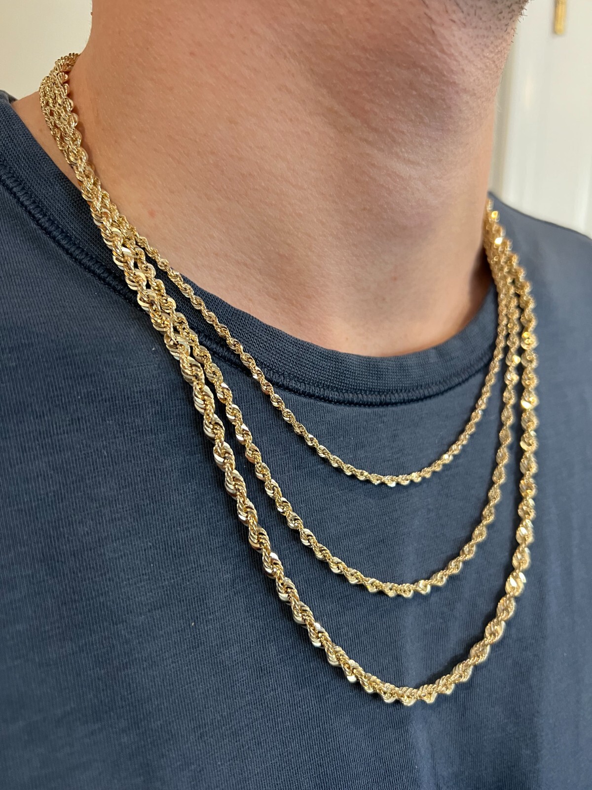 Men’s Women’s Real 10k Yellow Gold Hollow Rope Chain Necklace 1.5mm-4.5mm 16-30″