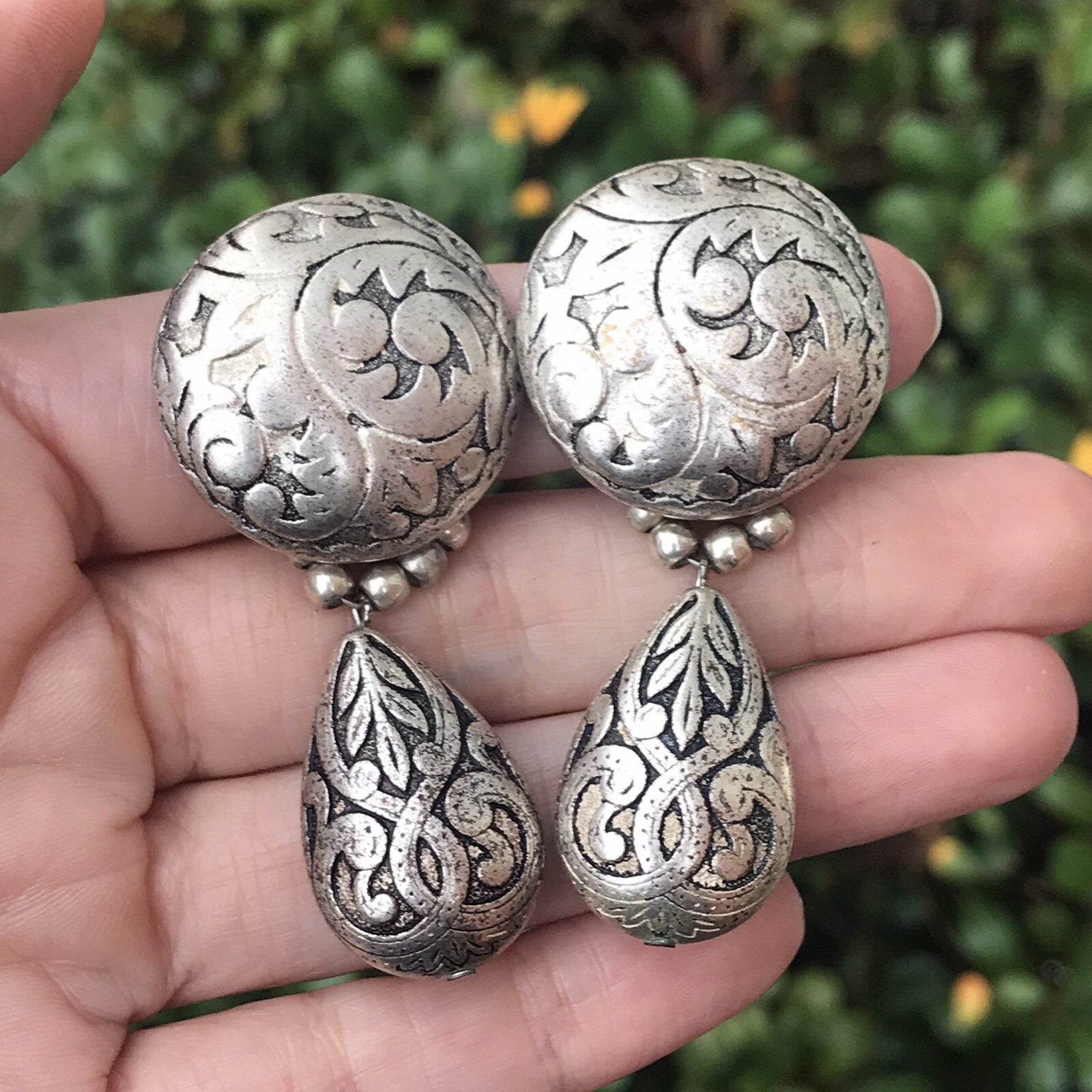 Vintage Repousse Ornate Leaves Detachable Clip Earrings