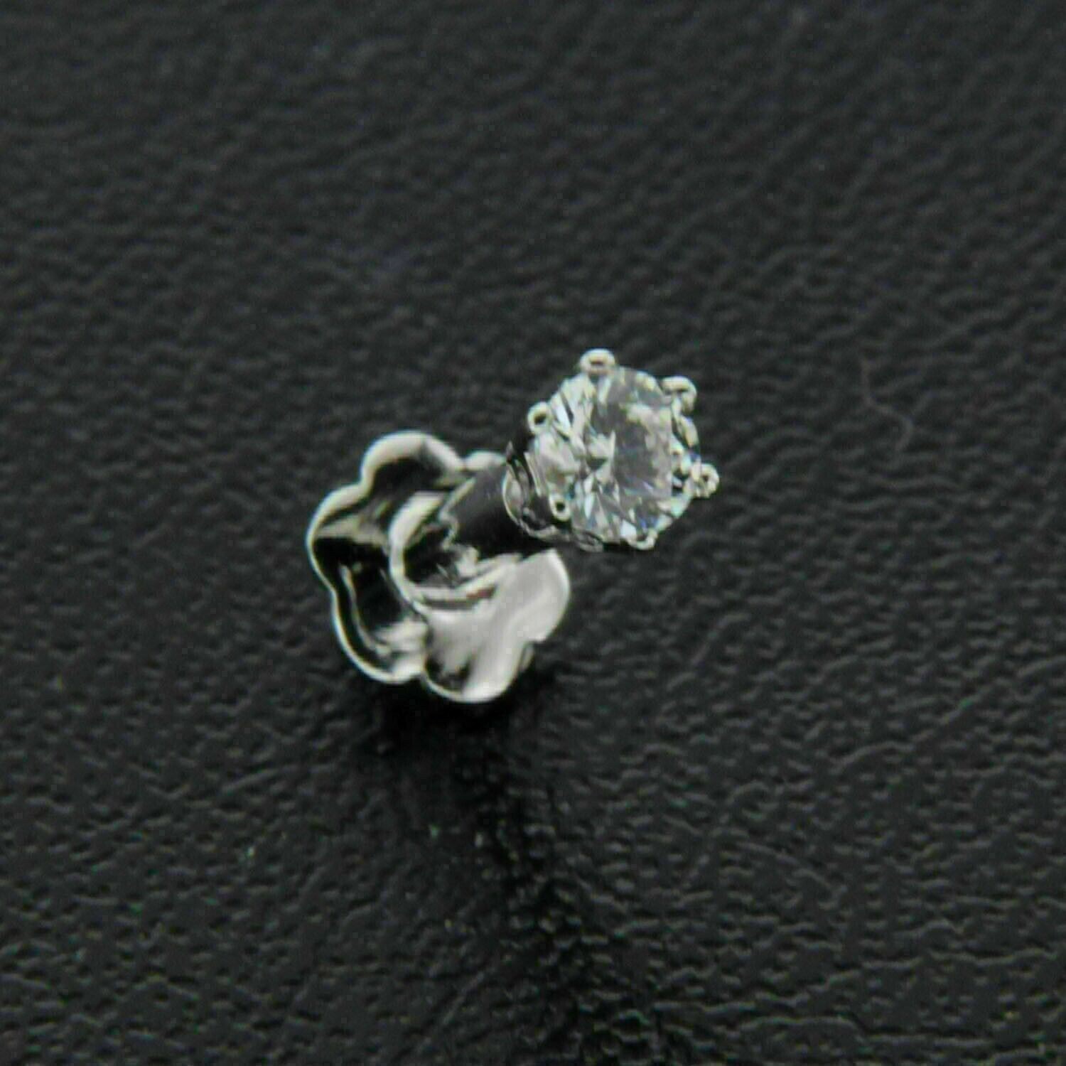 2.5MM Round Natural Diamond Solitaire Women’s Nose Pin With Real 14K White Gold