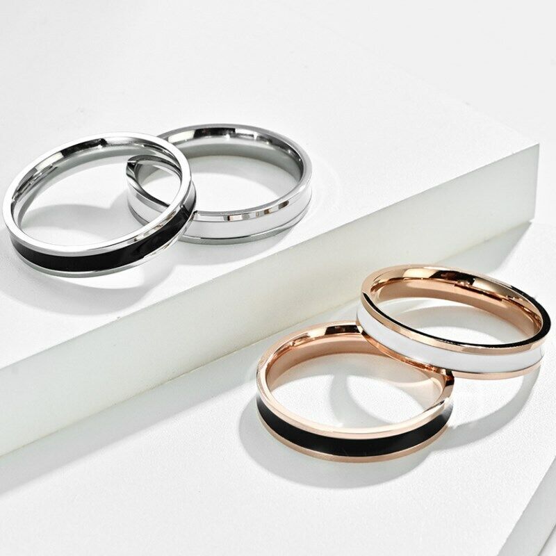 4mm Silver Rose Gold Plated Stainless Steel Enamel Stackable Ring Wedding Band