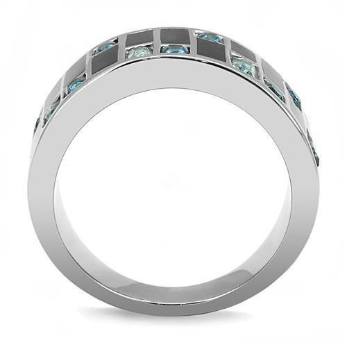 Women’s Ring, Blue Glass, Stainless Steel, Statement, Geometric Design