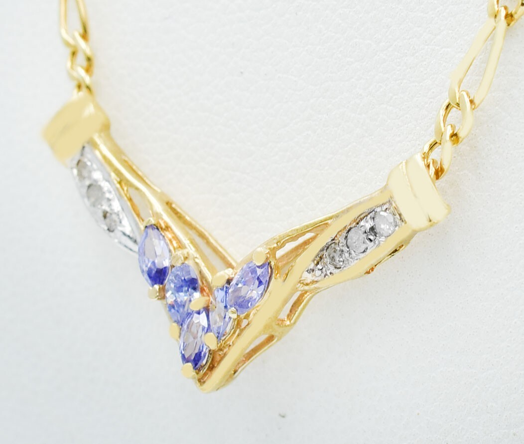 GENUINE 0.75 CTS TANZANITE & DIAMOND NECKLACE 10K GOLD – Free Appraisal