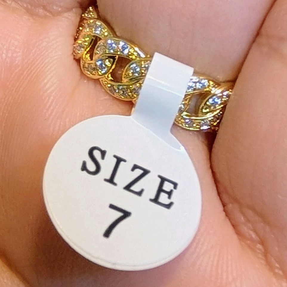 Gold Tone Chain Link Pavé Clear/White Round Stone Band Ring Size 7