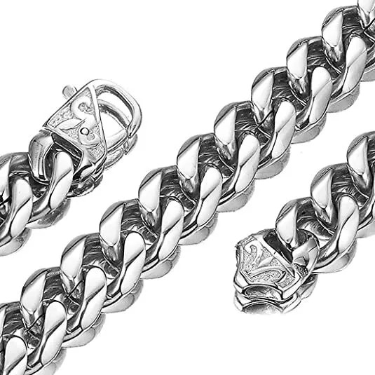 15mm 316L Stainless Steel Curb Cuban Link Chain Necklace 16″-40″ for Men