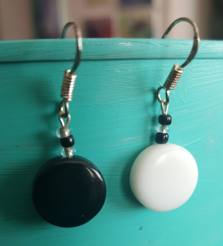 Handmade in USA- Round Black & White Onyx earrings- Modern looks – Free Shipping