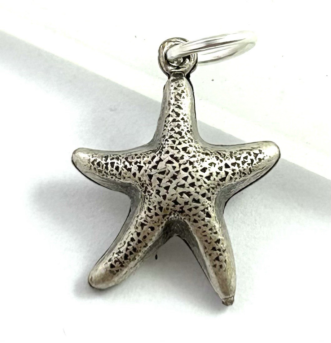 Starfish Charm Sea Star Nautical Pendant Silver Plated Brass Antiqued