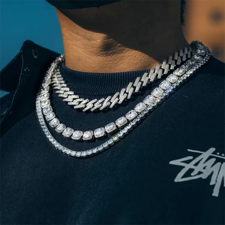 Mens Tennis Chain Necklace 100% Stainless Steel Cubic Zirconia Chain Bracelet