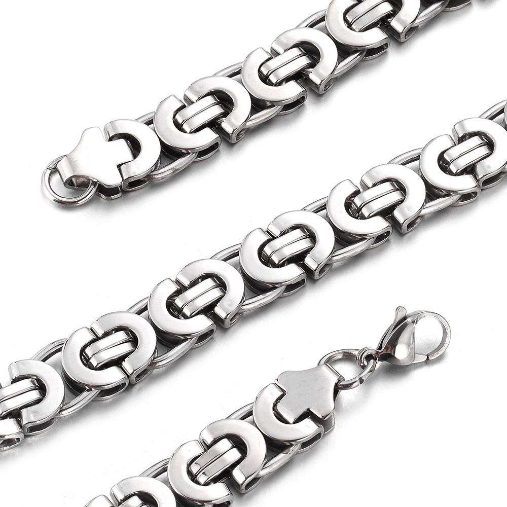 11mm Silver/Gold/Black Stainless Steel Flat Byzantine Box Chain Necklace 16″-40″