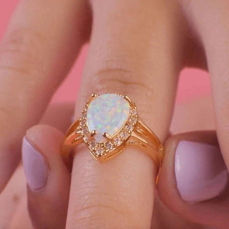 2 Ct Pear Cut Lab Created Fire Opal Gorgeous Wedding Ring 14K Yellow Gold Plated