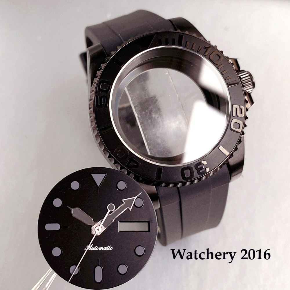 10ATM Black PVD 40mm Diver Watch Case Dial Hands Set NH35 NH36 Auto Watch Parts