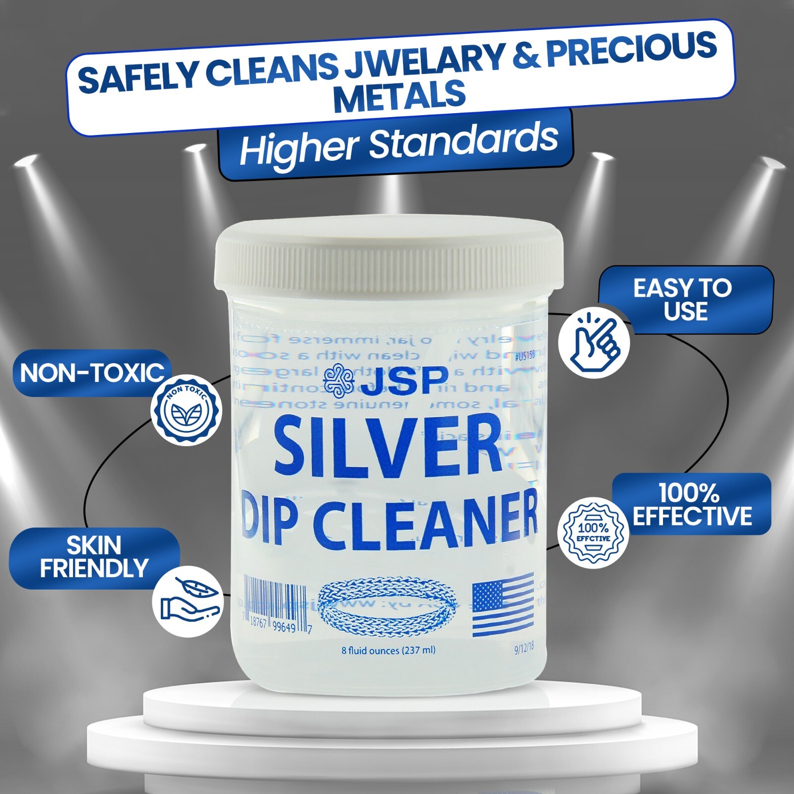Sterling Silver Dip Cleaner Tarnish Remover 925 Jewelry Cleaning Solution 8oz