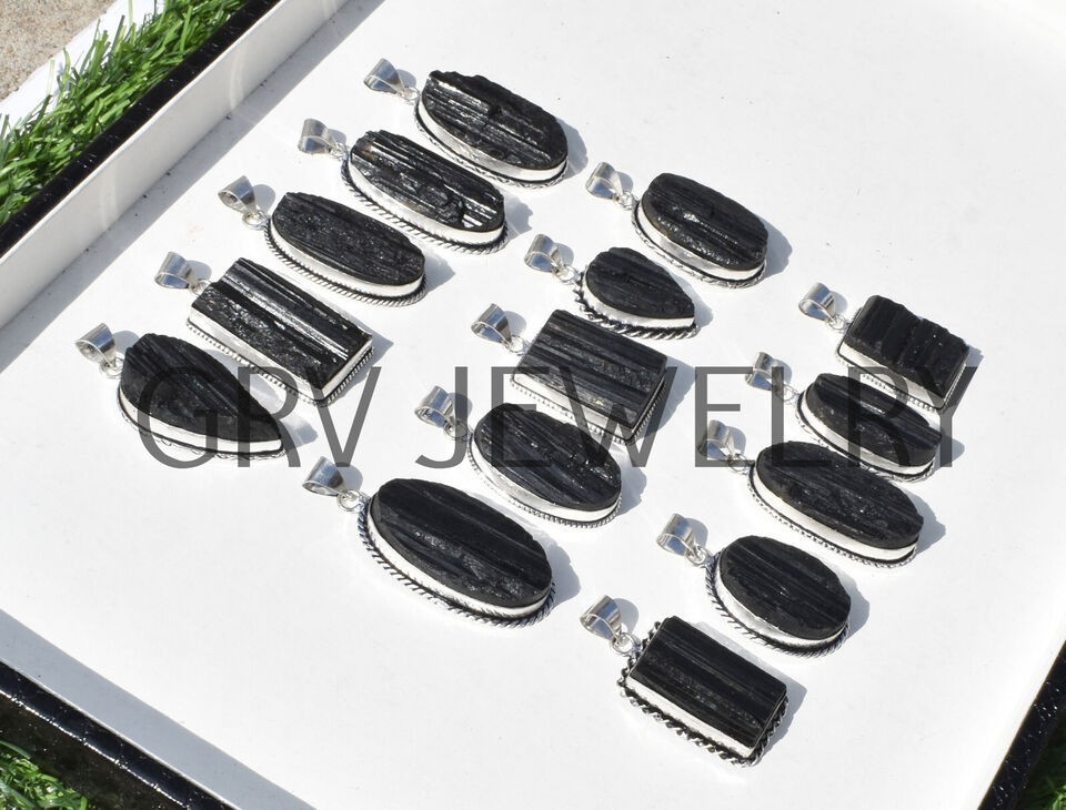 1-500 Pcs Black Tourmaline Pendant Wholesale Lot Bulk: Silver Plated WH-16