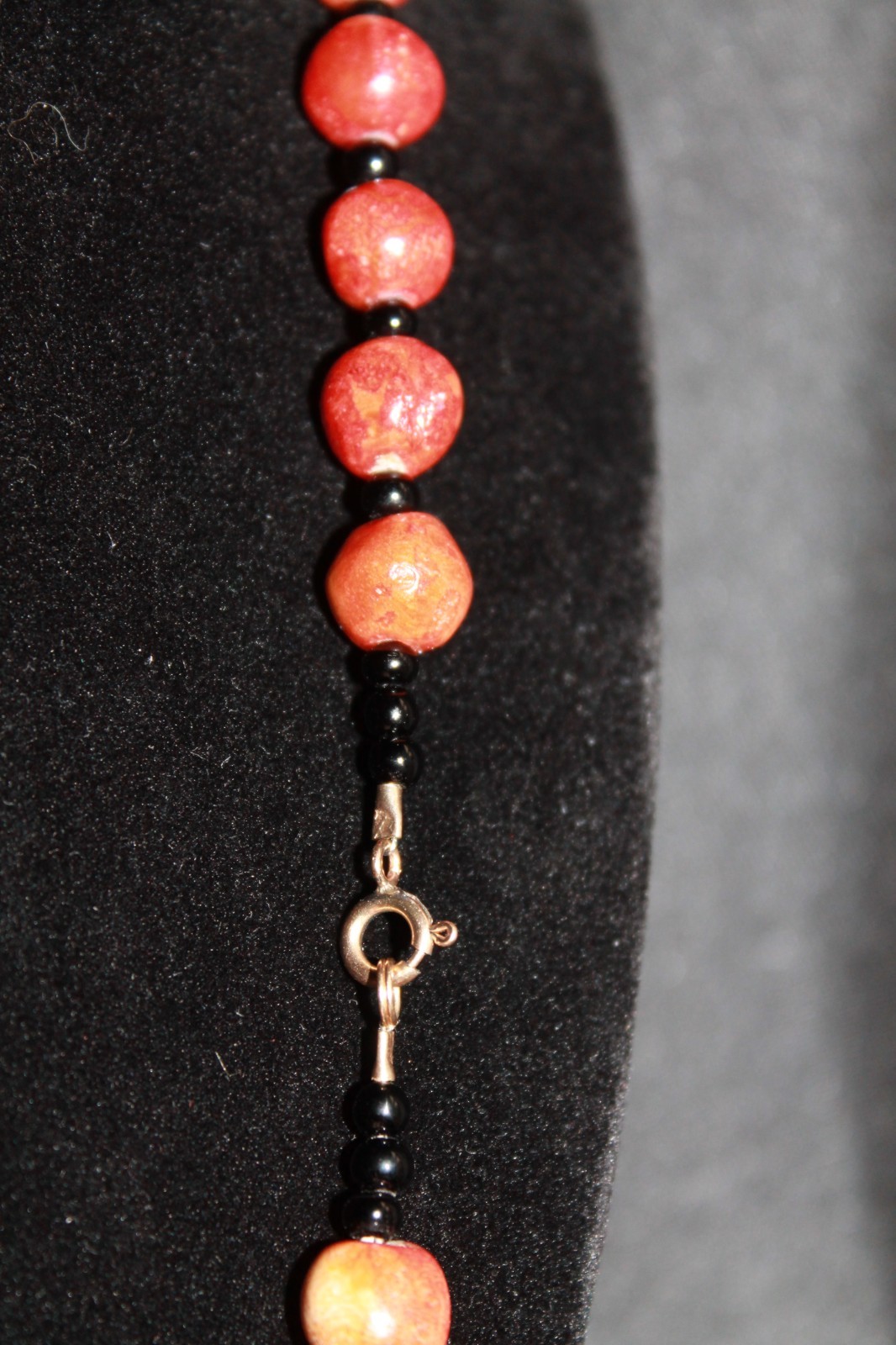 Vintage apple sponge coral necklace clasp stamp 1/20 14K GF 23″