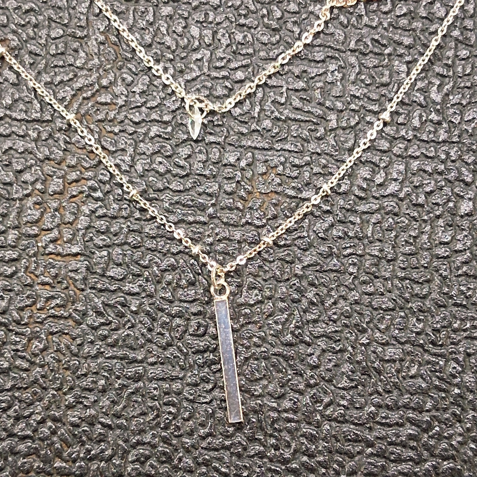 Vintage Polished Stainless Steel Bar & Marquis Glass Rhinestone Charm Necklace