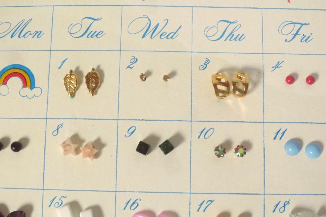 Vtg “Earrings For the Month” 30 Days of Pierced Earrings in Box -14 boxes avail.