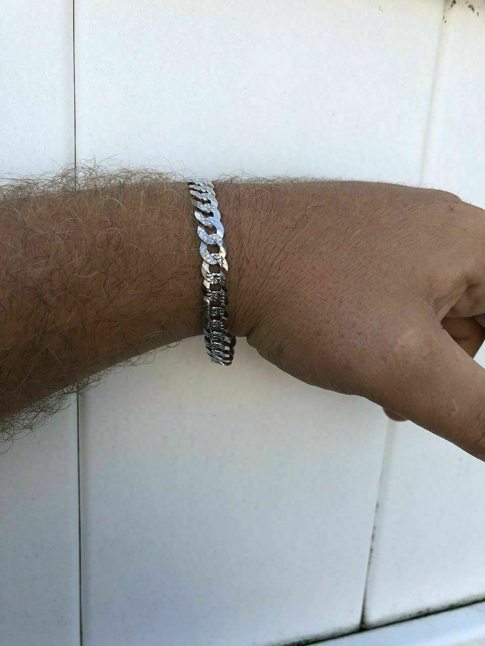 Men’s Miami Cuban Bracelet Diamond Cut Solid 925 Sterling Silver 8mm Italy Made