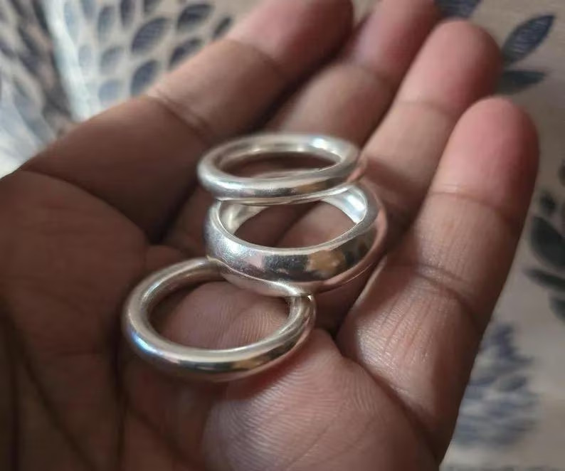 Dome Ring Set: Stackable 925 Sterling Silver Band & Statement Handmade All Size