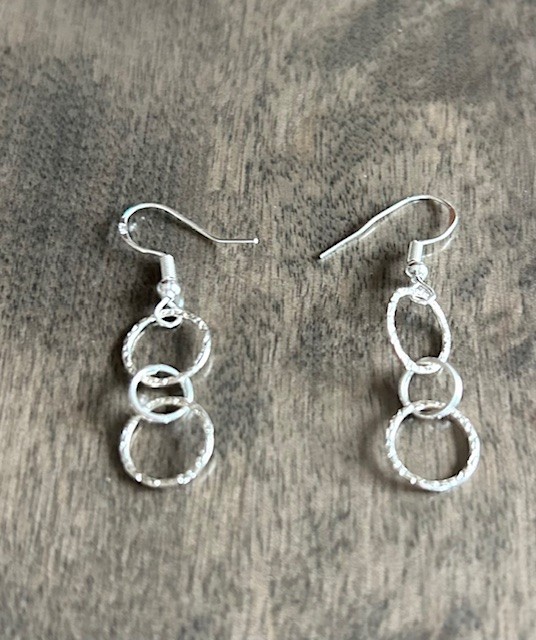 Sterling Silver 92.5 Earrings, 2 textured rings, 12mm wide