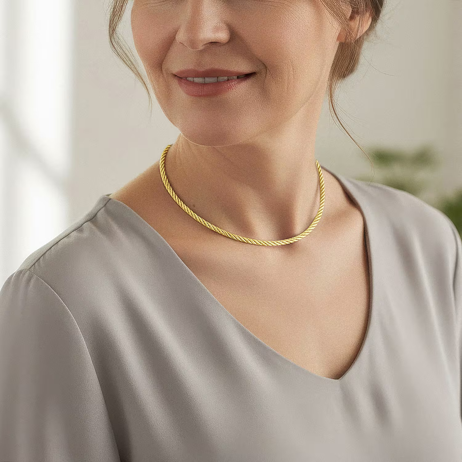 Doorbuster Italian Twisted Omega Chain Necklace in 14K Yellow Gold Plated