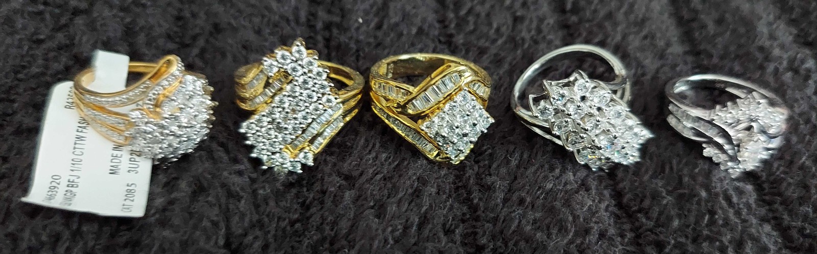 Silver and White Ring Lot with Unused Jewelry Cleaner USED Sold As Is