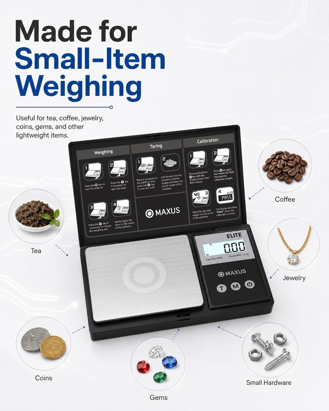 500g Digital Pocket Gram Scale 0.01g Precision with Backlit Tray for Home Use