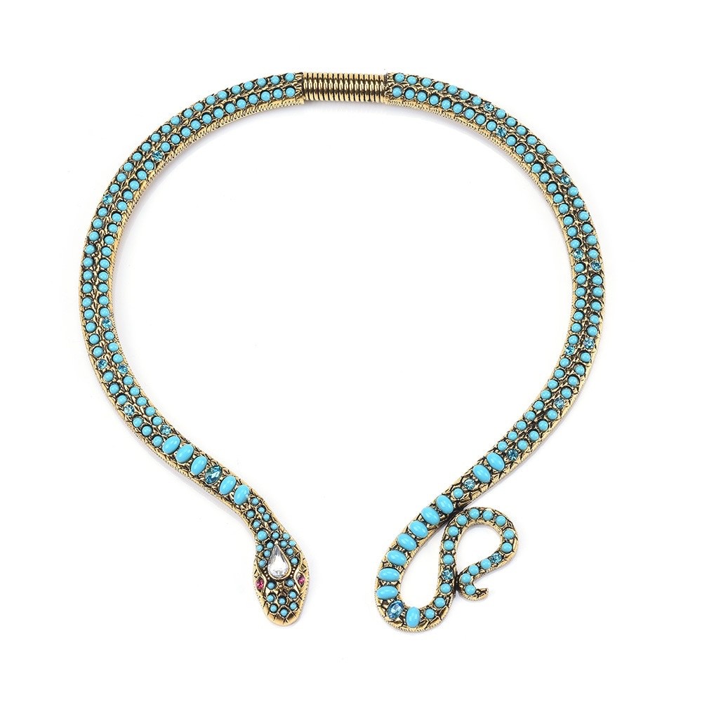 Snake Choker Women Aqua Blue Choker Necklace Gold Plated New Eye Catcher