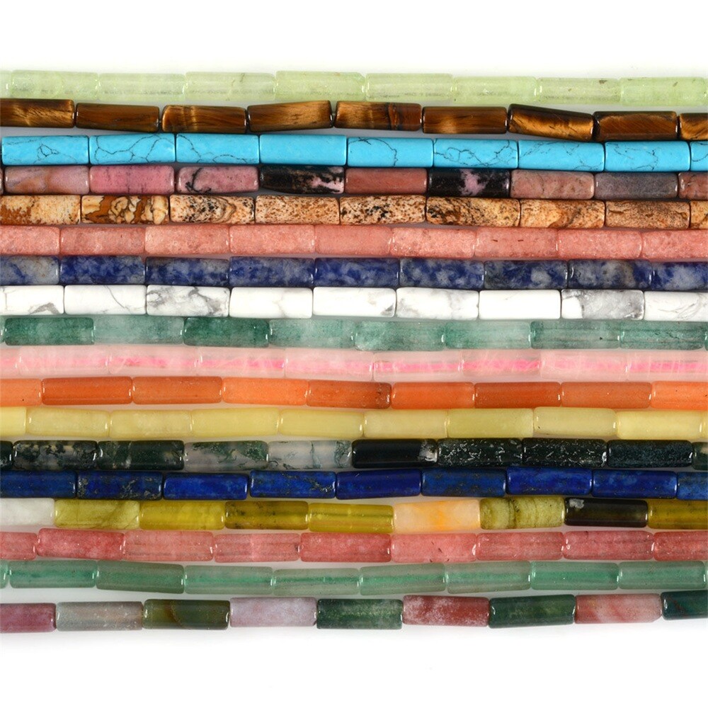 4*13mm Multi-color Gemstone Tube Cylinder Loose Beads for Jewelry Making DIY 16″