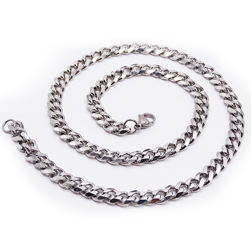 16-30″ Stainless Steel Silver Chain Cuban Curb Womens Mens Necklace 3/5/7/9/11mm