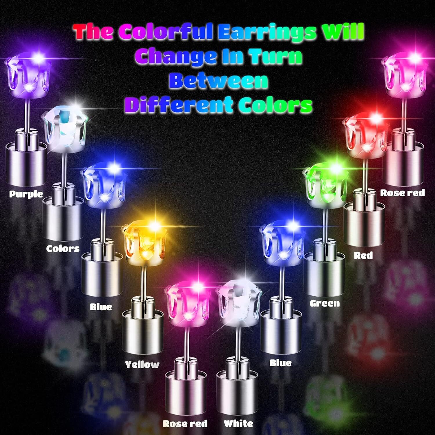 1/2/5 Pairs LED Light Up Earrings Studs Flashing for Dance Party Club Decor Gift