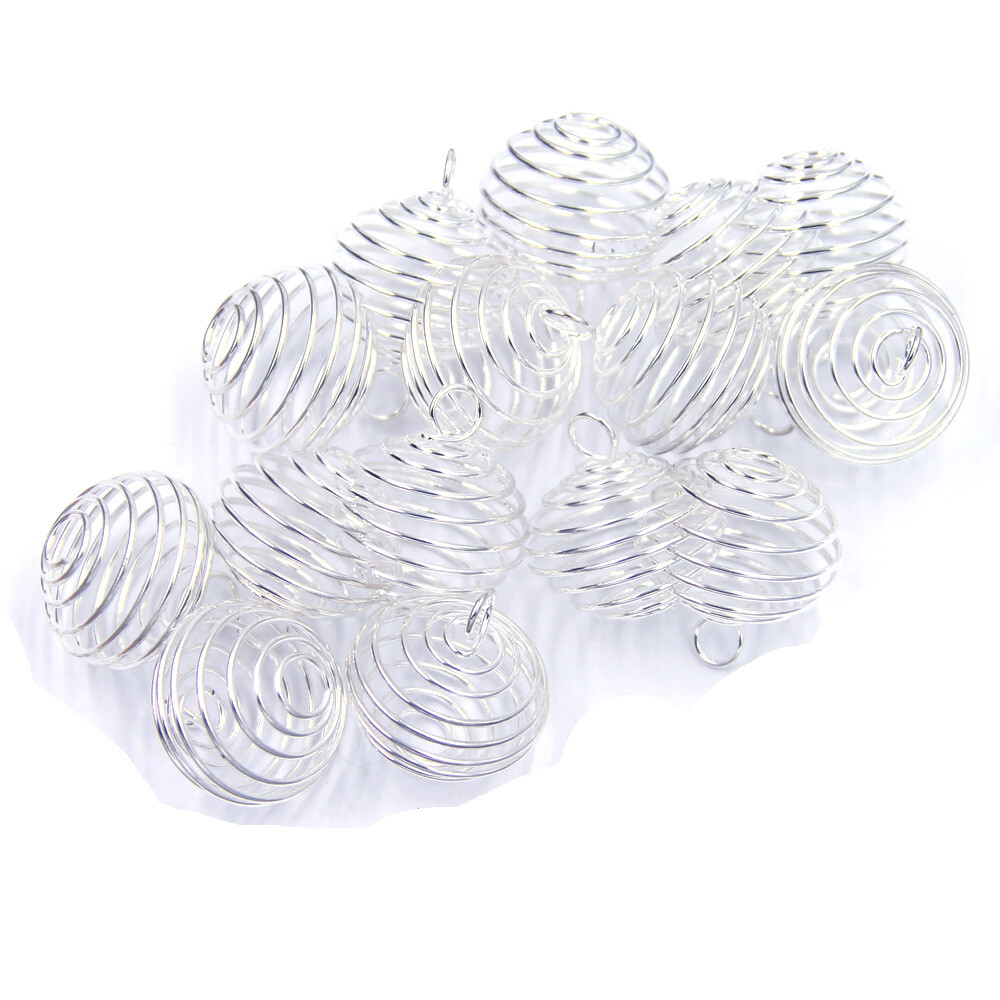 50Pcs Pendants Beads Spiral Cages Spring Alloy Silver Plated Jewelry DIY Finding