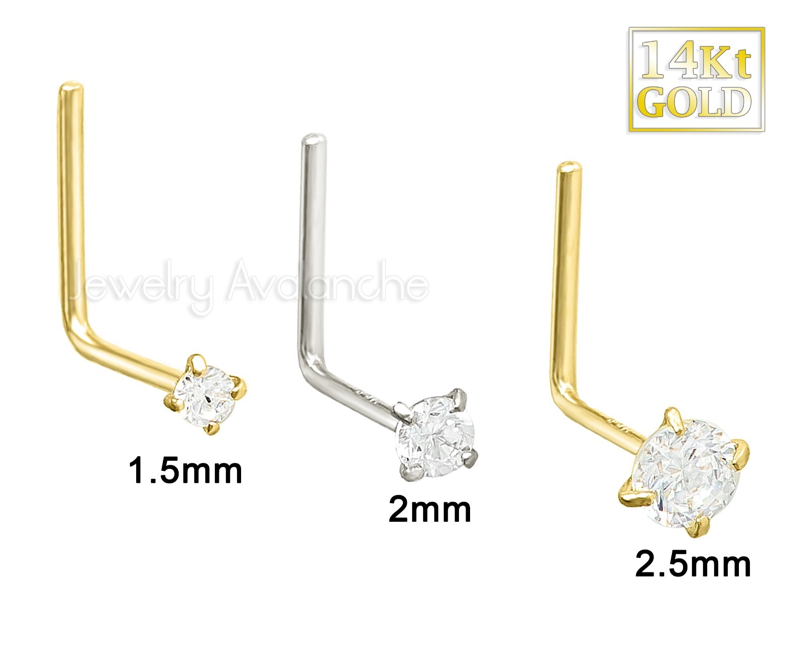 Solid 14kt Gold 22G L-Shape Nose Stud Moissanite Gemstone L-Bend Nose Ring Stud