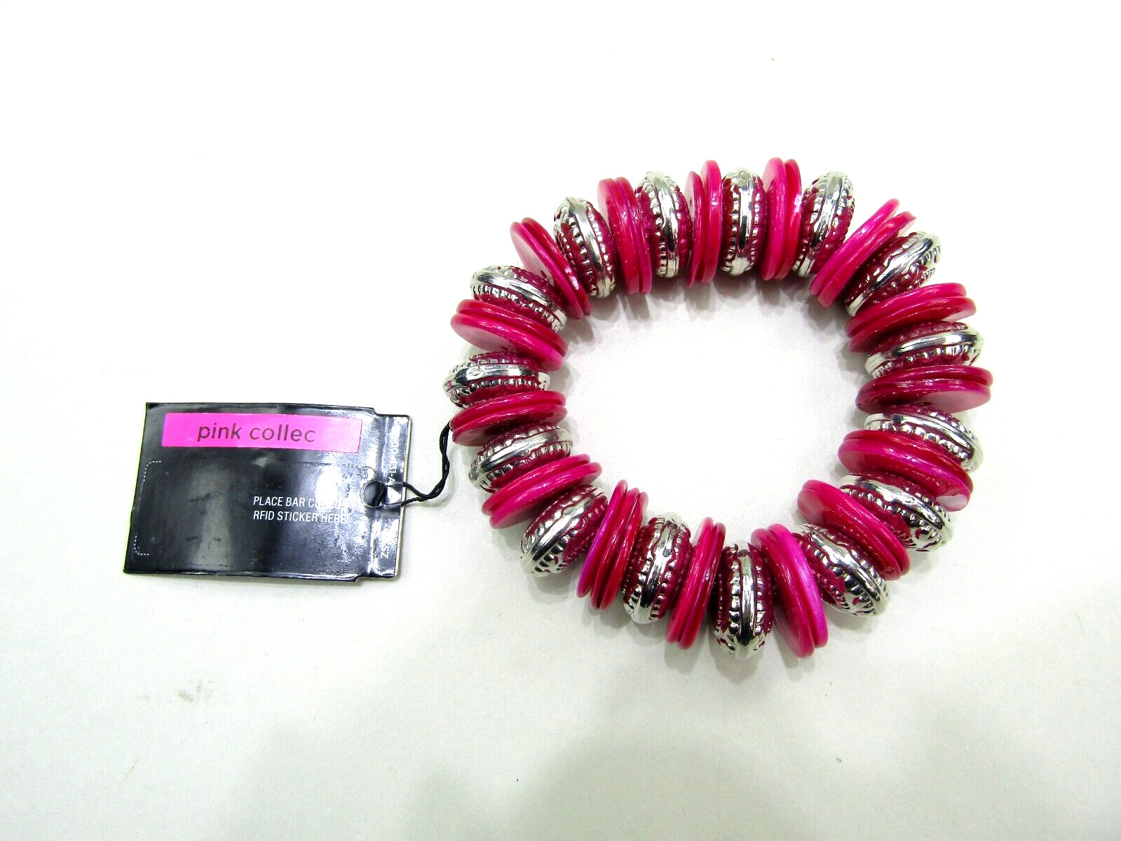 Pink Collec Costume Jewelry Bracelet Chunky Coastal Chic Preppy Pink Silver New