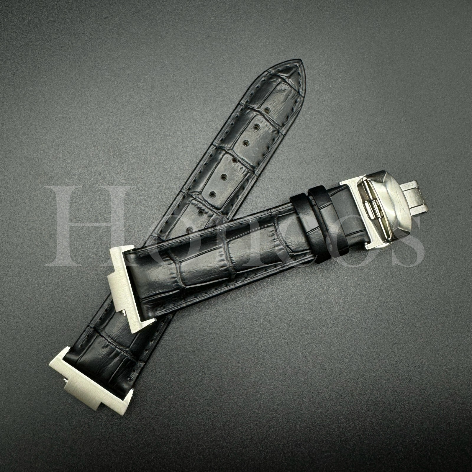 Black Genuine Leather Alligator Watch Strap Fits for Tissot PRX Clasp + Adapter