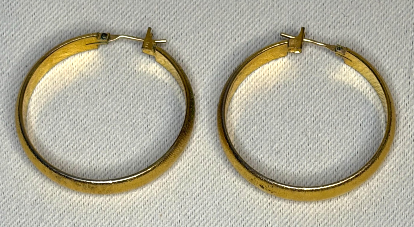 Vintage Brushed Gold Hoop Earrings Satin Finish Medium Thick Click-Top 1.25”