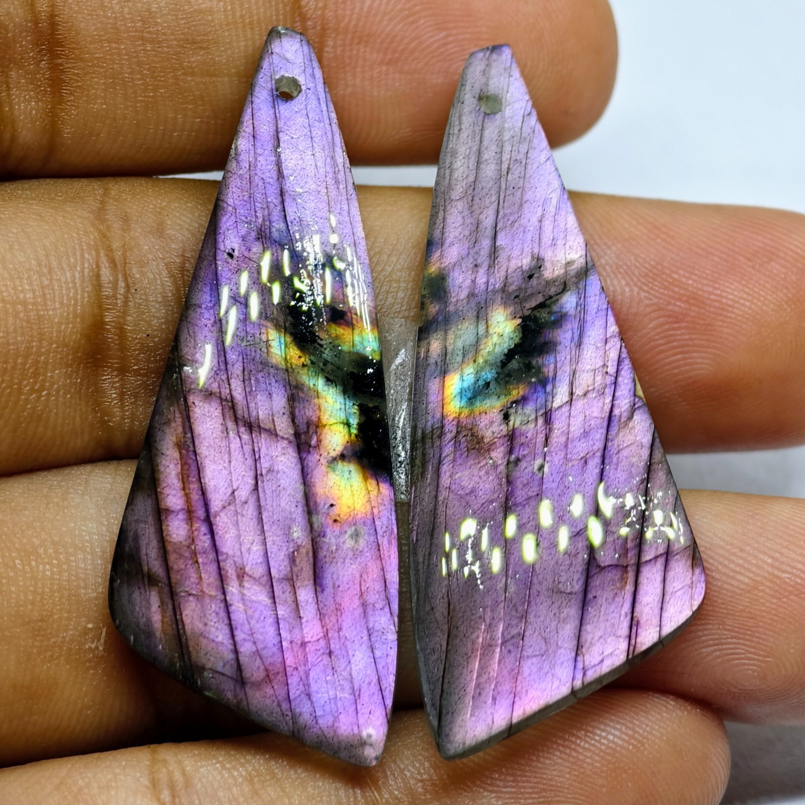 46 Cts Natural Labradorite Drilled Match Pair Cabochon Gemstone 47 X 18 MM