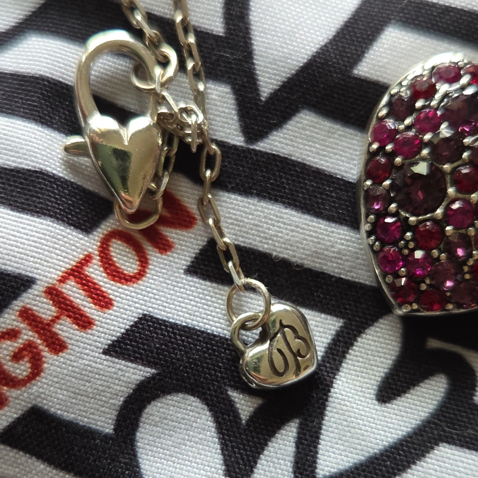 Brighton Silver Plated Reversible Signed Heart Locket Necklace Pink Crystal