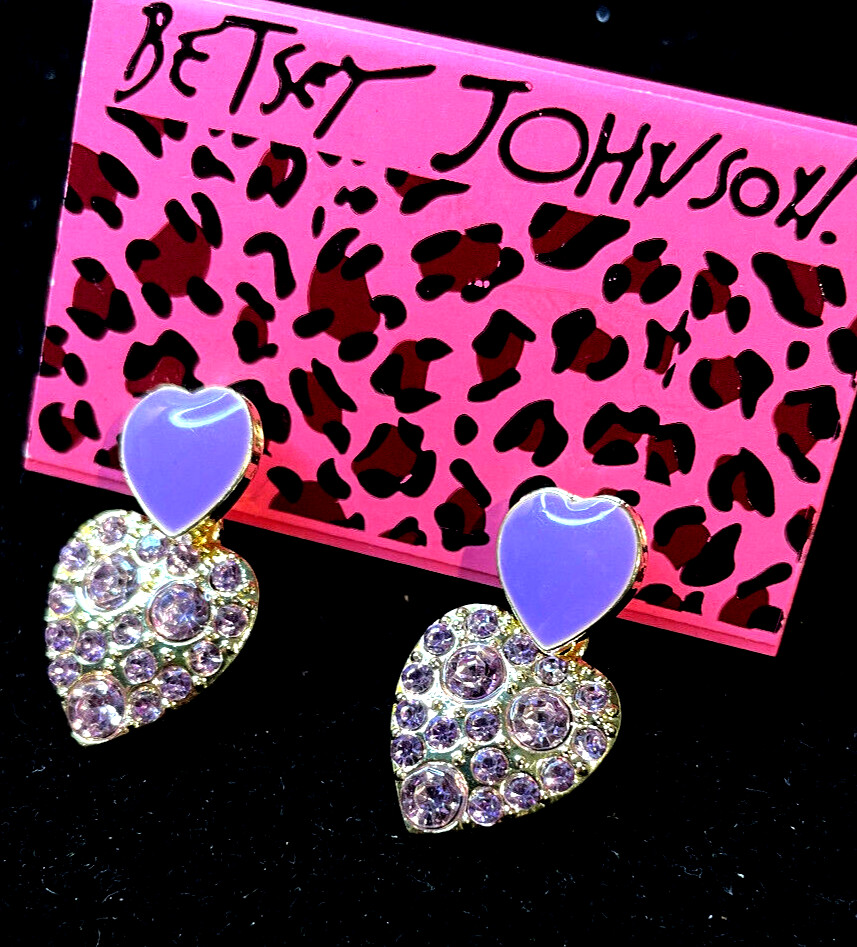 Beautiful Purple HEART Street Fashion LOVE Rhinestone Betsey Johnson Earrings