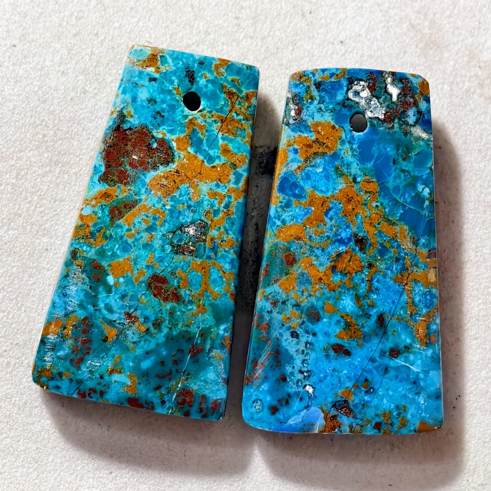 26 Cts Natural Chrysocolla Drilled Pair Cabochon Gemstone 25.9 X 14.3 MM